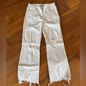 White Distressed Ankle Risen Jeans